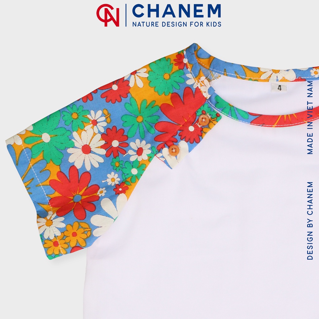 Set đồ bộ bé gái ROSASET CHANEM, áo ngắn tay phối 2 cúc mix quần đùi hoa cho bé từ 1 - 10 tuổi