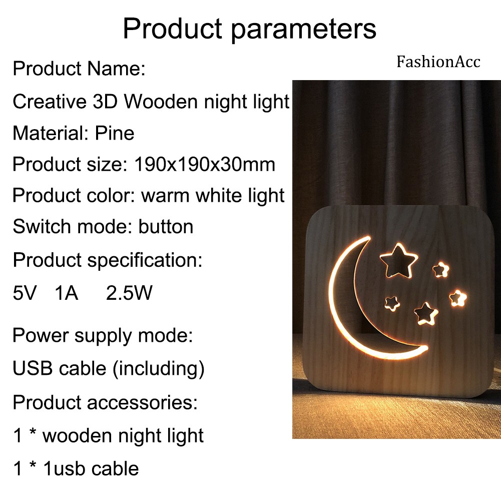 Đèn Ngủ Vỏ Gỗ Hình Mặt Trăng Ngôi Sao Dễ Thương