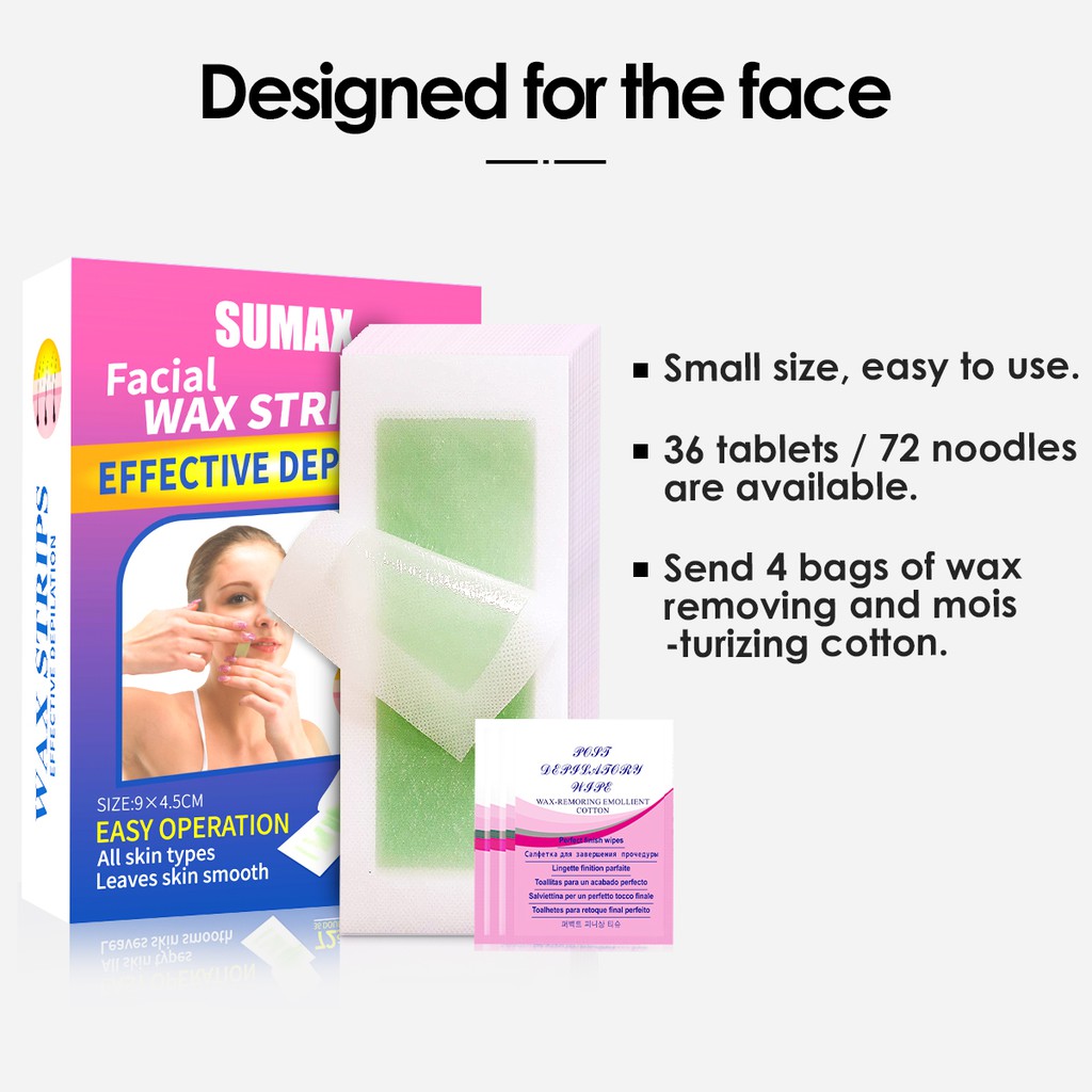 SUMAX Wax ria mép Sumax, Miếng wax tẩy lông mặt  72 Strips Small Wax Paper for Upper Lip Chin, Fingers Toes, Facial Hair Removal for Women | BigBuy360 - bigbuy360.vn