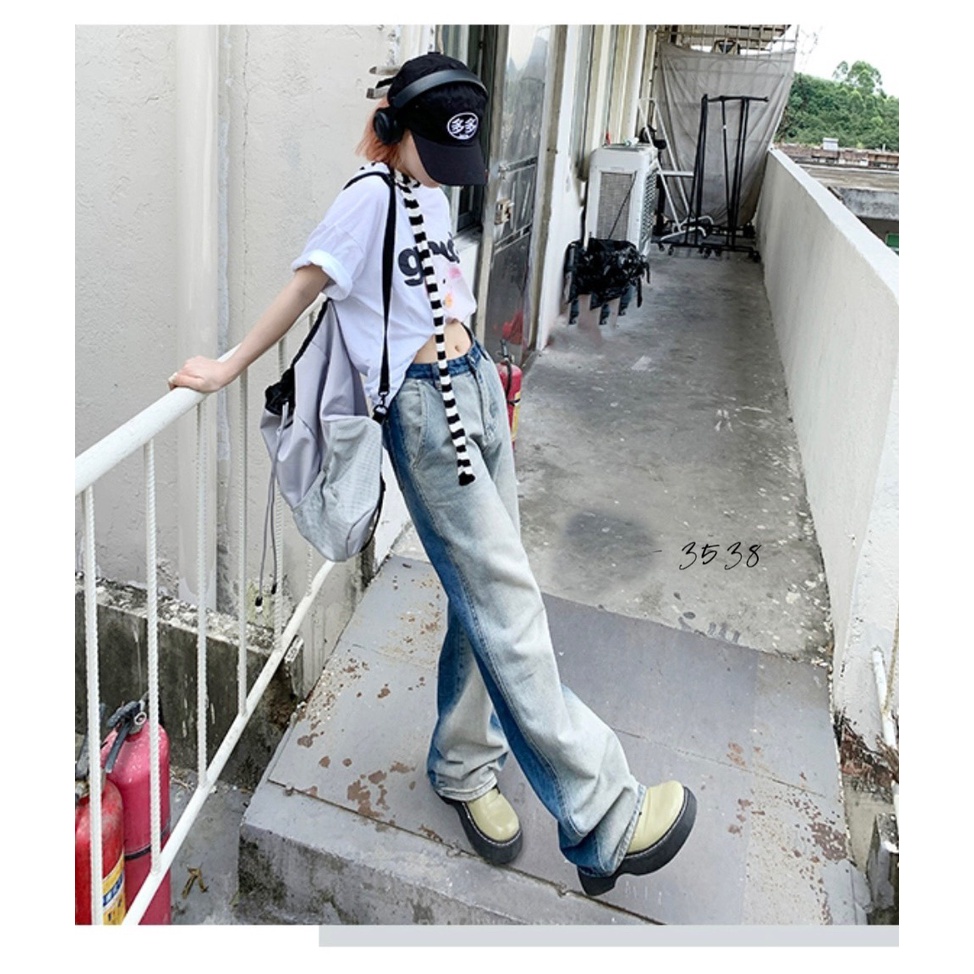 QUẦN JEANS ỐNG RỘNG NỮ LƯNG CAO GÂN ĐÙI LOANG XANH TRƯỚC PHỐI LOANG MÔNG LAI CUỐN MỀM MỊN HOT HIT NITI