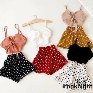 Set Áo Croptop Và Quần Short Chấm Bi Cho Bé Gái