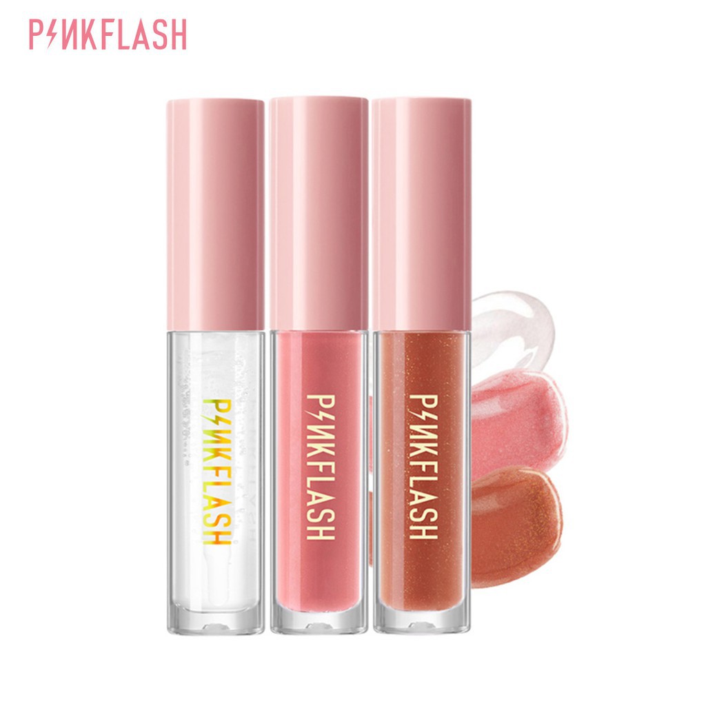 Set 3 Thỏi Son Bóng PINKFLASH Ánh Nhũ Dưỡng Ẩm Môi Lâu Trôi C01 + S03 + S04 Chống Tia UVA/UVB