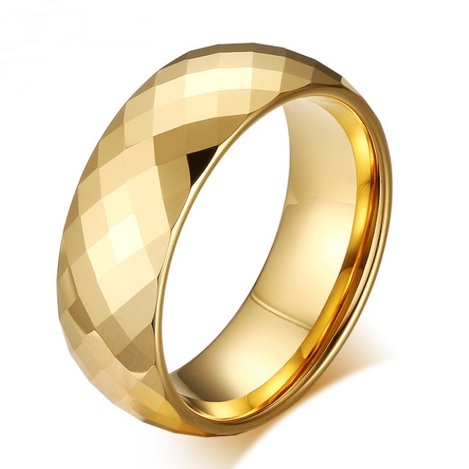 Nhẫn nam mạ vàng mặt 8 mm chất liệu vonfram cao cấp chống trầy xước phản chiếu lấp lánh