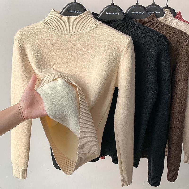 UIOWOO  Áo Sweater Lông Cừu Cổ Lọ Dày Dặn Thời Trang Dành Cho Nữ