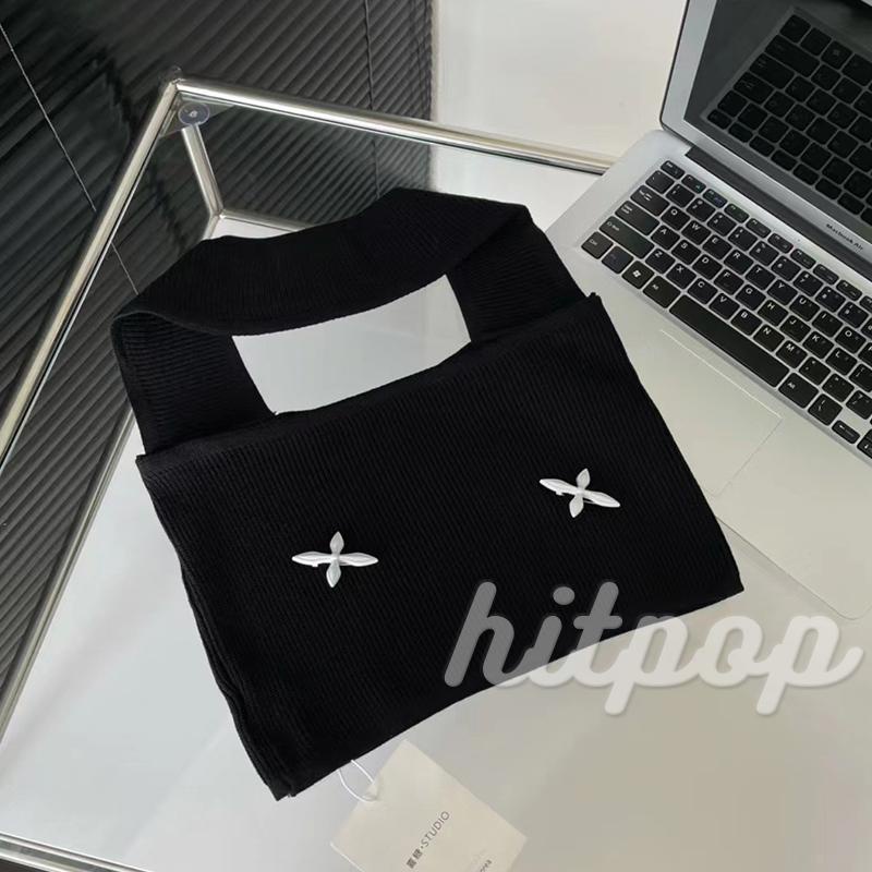 Áo Croptop Dệt Kim Sát Nách Cổ Yếm Đan Chéo Màu Trắng/Đen/Xanh Dương Thời Trang Mùa Hè Cho Bạn Gái