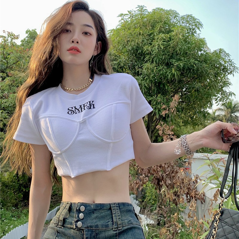 QADCOL  Áo Thun Tay Ngắn Dáng Ôm Trẻ Trung Hợp Thời Trang Cho Bạn Gái