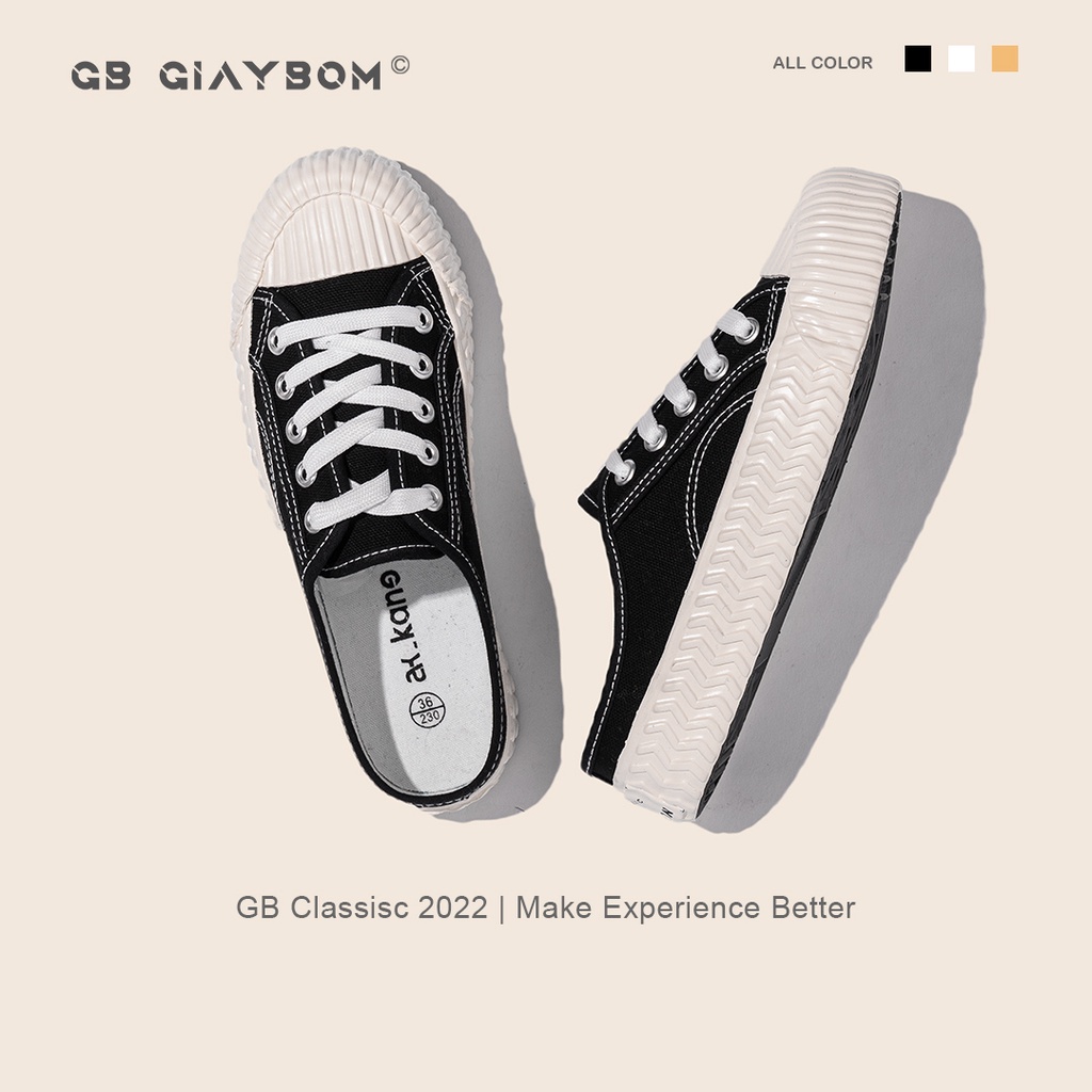 Giày Sục Thể Thao Nữ Giày BOM Sneaker Hở Gót Đế Bệt Vải Canvas Trơn 3 Màu Vàng Đen Trắng giayBOM B1566