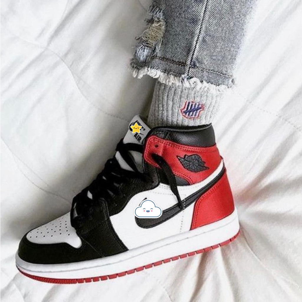 Giày Jordan 1 Mid Retro OG Bred Toe, Giày thể thao JD1 Đen Đỏ Cổ Cao Nam Nữ Cao Cấp Full Box Bill