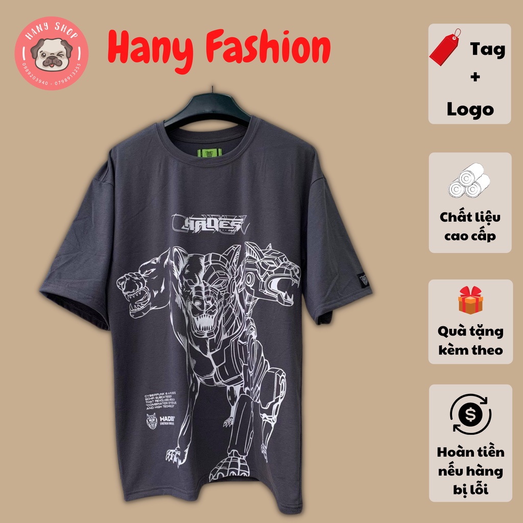 Áo thun form rộng Hades Cerberus Tee màu xám phong cách unisex cho cả nam nữ, vải wash dày mịn,Hany Fashion AL119