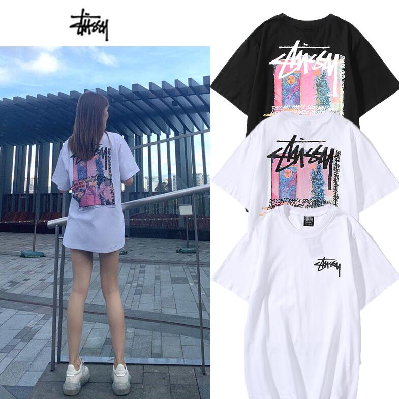 Áo thun tay ngắn chất liệu cotton in chữ Stussy thời trang