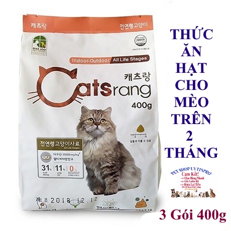 3 Gói THỨC ĂN HẠT CHO MÈO Catsrang Túi 400g Nhập khẩu Hàn Quốc Tiện lợi Giúp bổ sung dinh dưỡng