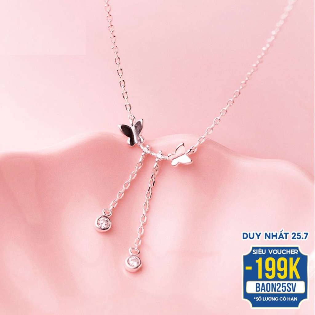 Vòng cổ nữ đính đá bạc ý s925 thiết kế đơn giản mặt dây chuyền hình bướm kiểu dáng dài mảnh mai DB2512-Bảo ngọc Jewelry