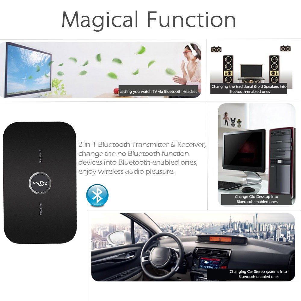 Ĩ B6 2 in 1 Bluetooth Transmitter & Receiver Wireless A2DP Bluetooth Audio Adapter Portable Audio Player Aux 3.5mm Black