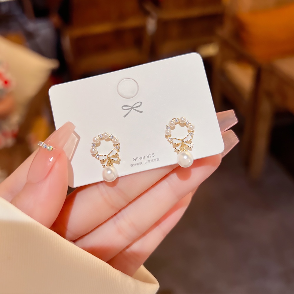Bông Tai Mạ Bạc 925 Hình Nơ Đính Đá Zircon Thời Trang