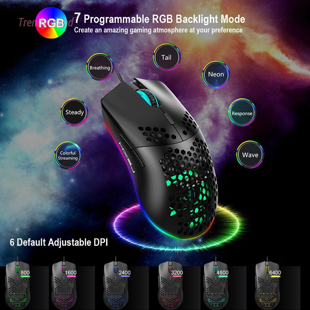 6400 DPI Ergonomic 6 Button RGB Lighting Mouse Gamer Mice Programmable USB Computer Gaming Mouse