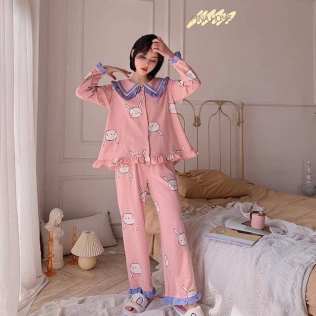 [Pijama nữ]Set đồ bộ pijama thun cotton bánh bèo đẹp miễn chê cho nữ.