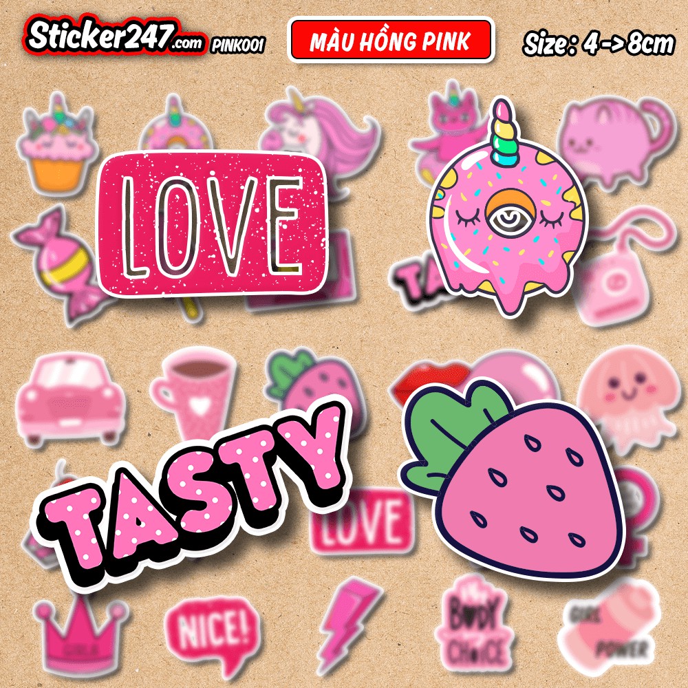 Sticker Màu Hồng Pink [1] 💖𝑭𝒓𝒆𝒆𝒔𝒉𝒊𝒑 Chống nước, Sticker dán laptop, điện thoại, đàn guitar, mũ bảo hiểm, vali  ▪️ COL01