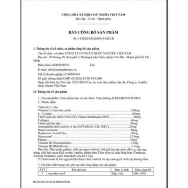 (PHIÊN BẢN 2020) VIÊN UỐNG TRẮNG DA DIAMOND WHITE NGỌC TRINH FULL HỘP 60 VIÊN | Thế Giới Skin Care