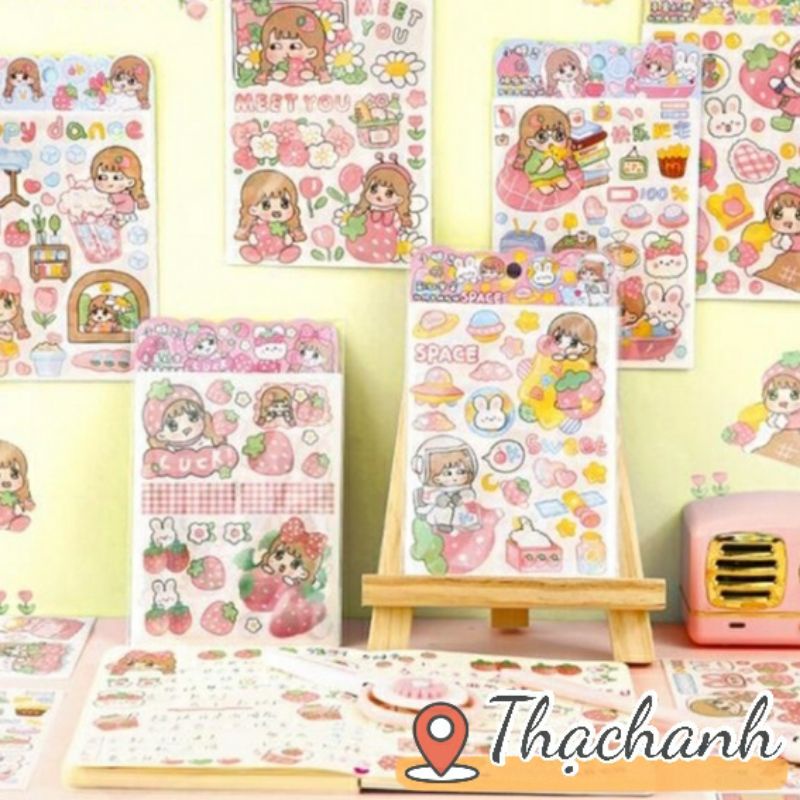 Bộ Sticker 4 Tấm Bé Đậu Ngọt Trang Trí Vật Dụng Cá Nhân Full 6 Mẫu Sinh Hoạt