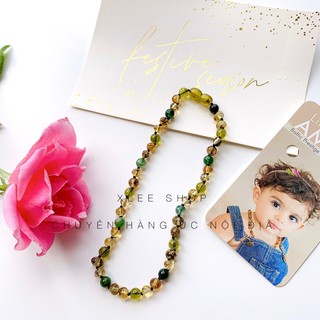 Vòng cổ Little Smiles Amber chính hãng Úc 33-35cm Baby Green Baltic Amber, Moss Agate & Peridot Teething Necklaces