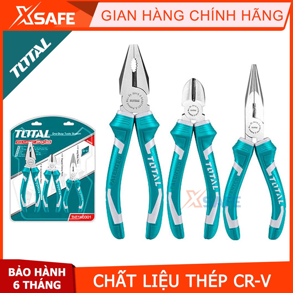 Bộ 3 kìm đa năng TOTAL THT1K0301 Kềm cắt kềm răng điện kềm mũi nhọn thép CrV siêu cứng bền cắt kẹp tuốt dây điện cáp kẽm