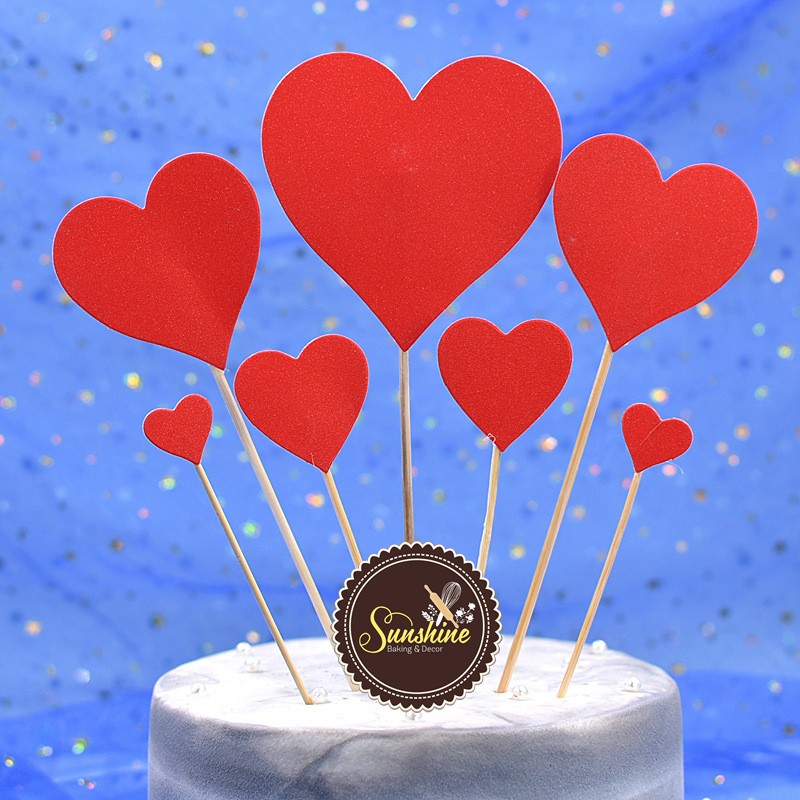 7 Que Cắm Giấy Tim Sao Nhũ Trang Trí Bánh Sinh Nhật Nhiều Mẫu 21 cm