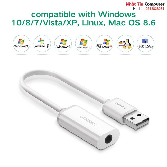 Card sound USB 2.0 to 3.5mm Mic & Loa chính hãng Ugreen 30712