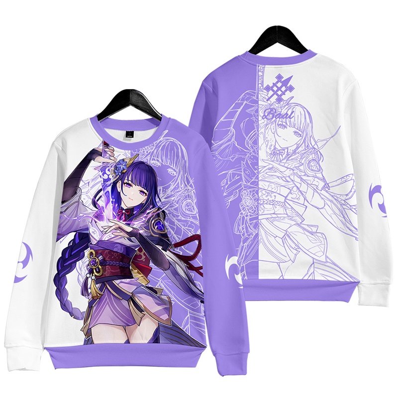Áo hoodie dáng rộng in hình anime Genshin Impact Raiden Shogun Baal thời trang mùa thu mới dành cho nam nữ