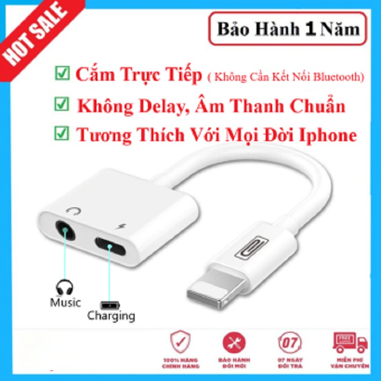 Jack chuyển đổi iphone sang jack 3.5mm và lighting - vừa sạc vừa sử dụng tai nghe - Ko Cần Bluetooth - Bảo hành 1 đổi 1