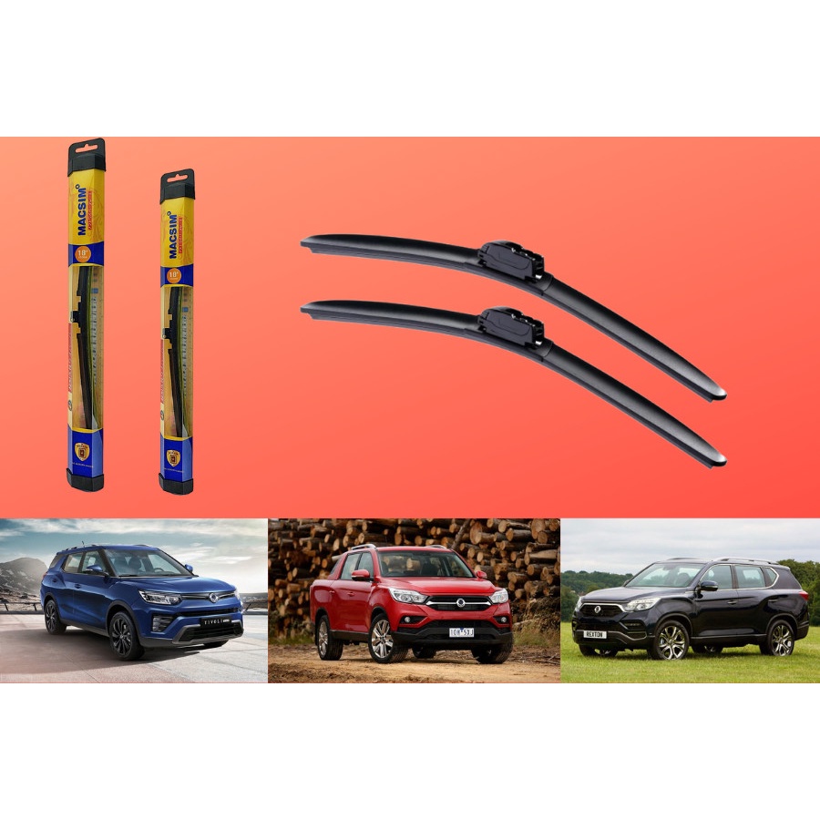 Combo chổi gạt nước mưa ô tô Nano Silicon Macsim cho xe Ssangyong Tivira 2015-2017