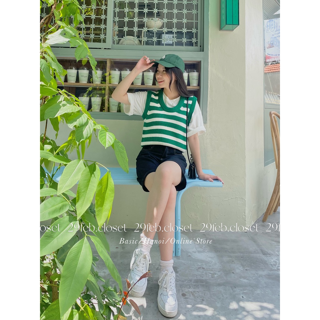 [Ảnh thật/Video] Áo gile len kẻ ngang dày dặn - 29feb.closet - A95