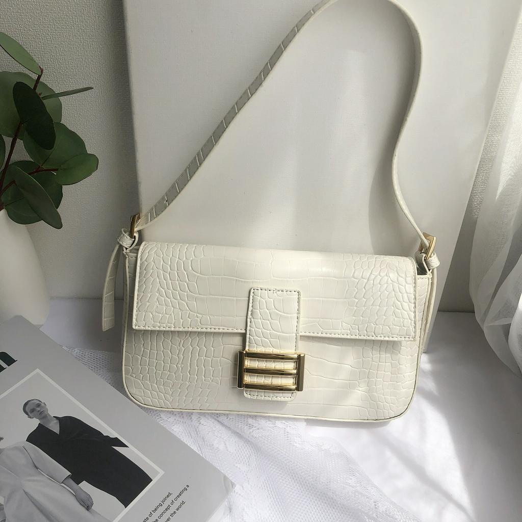 Túi kẹp nách giả da cá sấu phối khóa kim loại thời trang cho nữ