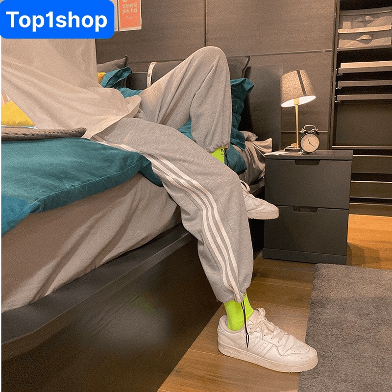Quần dài ống rộng nam nữ 3 sọc thể dục có rút gấu mặc 2 kiểu ống suông và jogger phong cách trẻ trung năng động