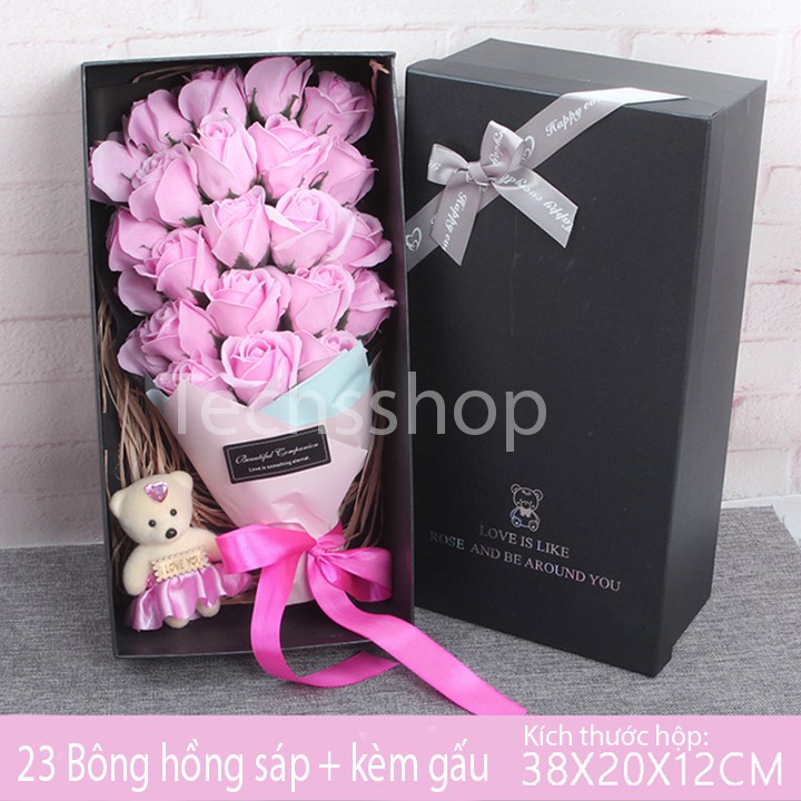 Hộp Quà Đóa Hoa Hồng Sáp 23 Bông Kèm Gấu - Quà Tặng Bạn Gái Lễ Valentine 14/2 - Quà Quốc Tế Phụ Nữ 8/3 - Quà Lưu Niệm