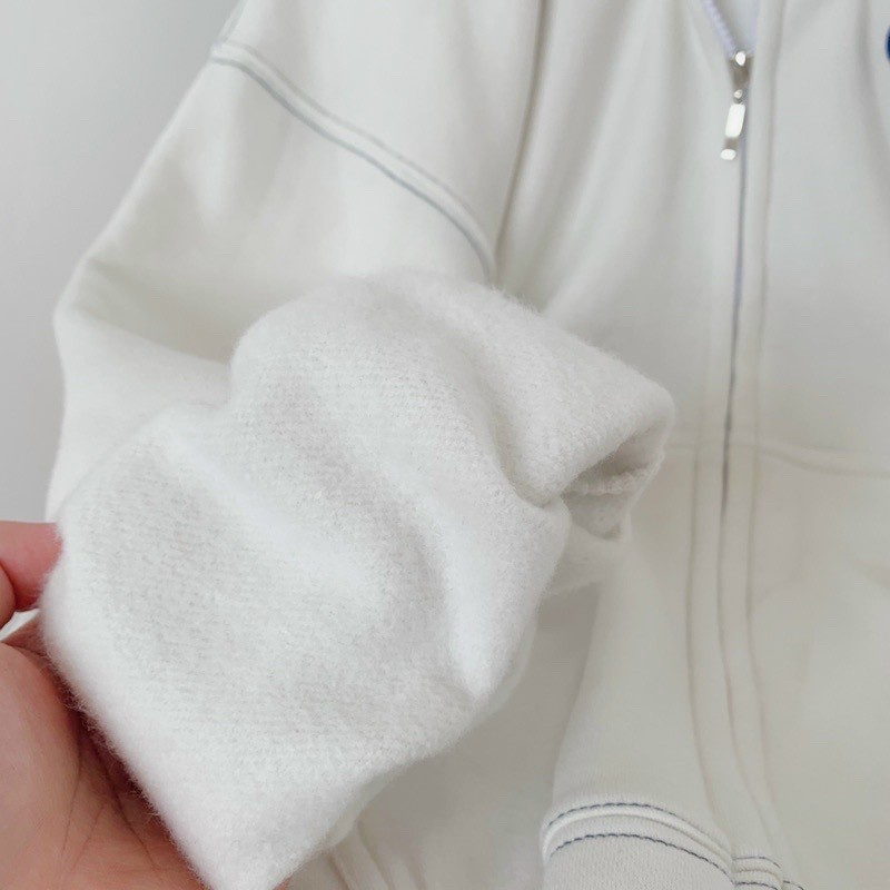 Áo khoác nỉ nam nữ STR hoodie full zip đen trắng kem form rộng bo gấu tay phồng hàn quốc áo khoác ulzzang