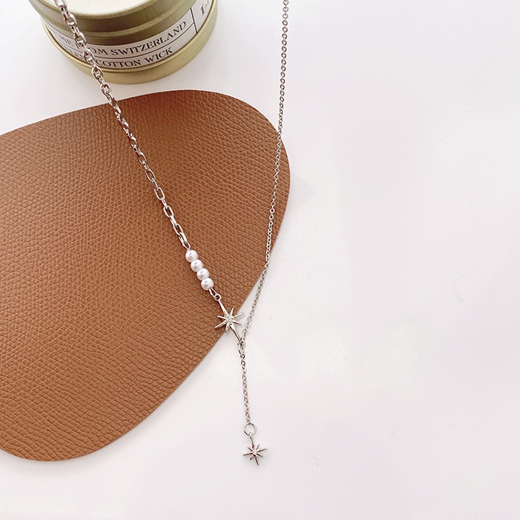 Vòng cổ choker bạc dây xích bất đối xứng gắn hạt trai mặt ngôi sao VC001 Leous Accessories
