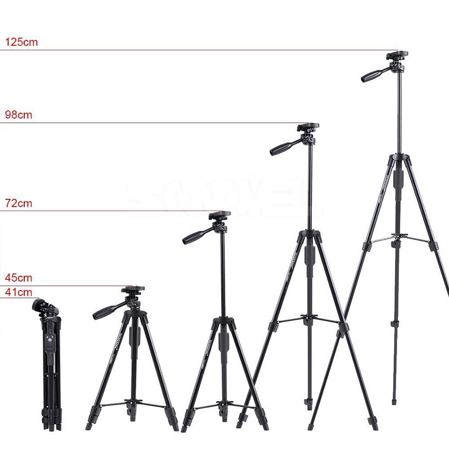 Gậy chụp hình máy ảnh, cây Tripod YUNTENG 5208 làm giá đỡ livestream tự sướng, selfie 3 chân GT3C005