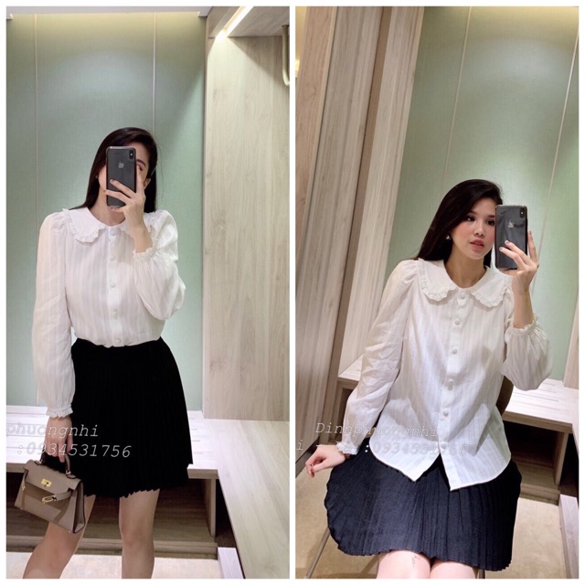 Áo sơmi babydoll tay bo, chất đũi thoáng mát