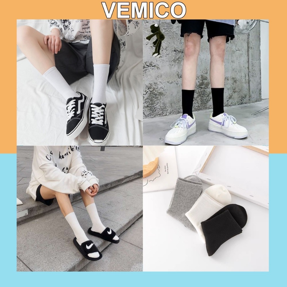 Vớ cổ cao Vemico trơn phong cách unisex vintage cực chất TN34