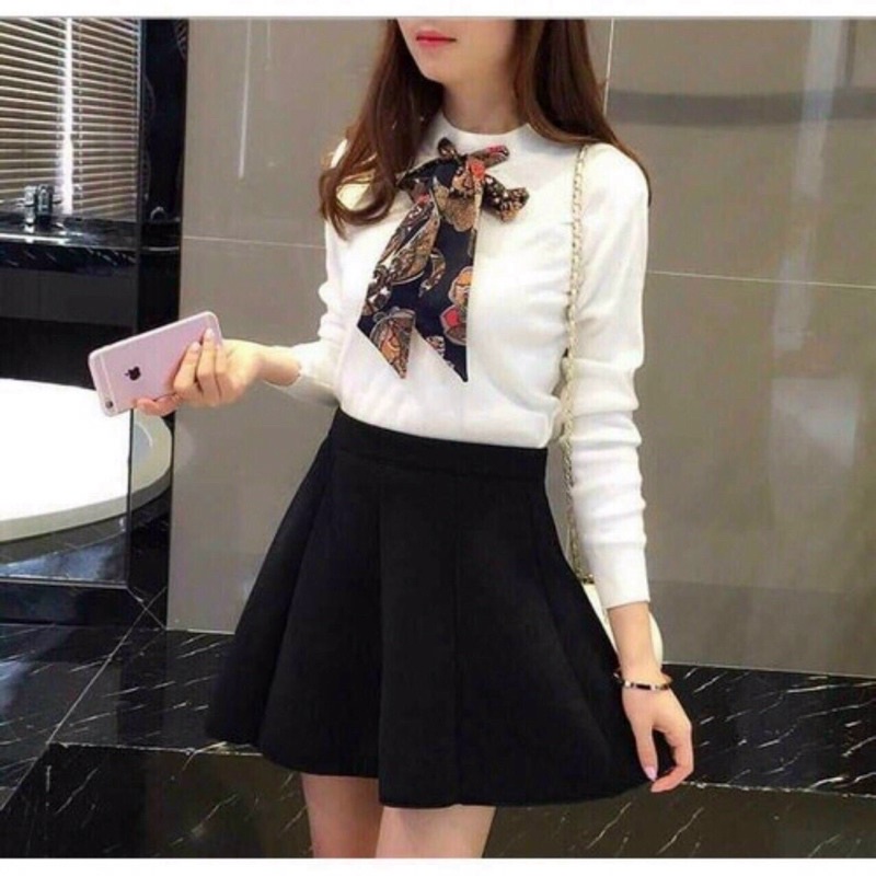 ÁO THUN GÂN ÔM CỔ PHỐI NƠ XINH ALOHASHOP91