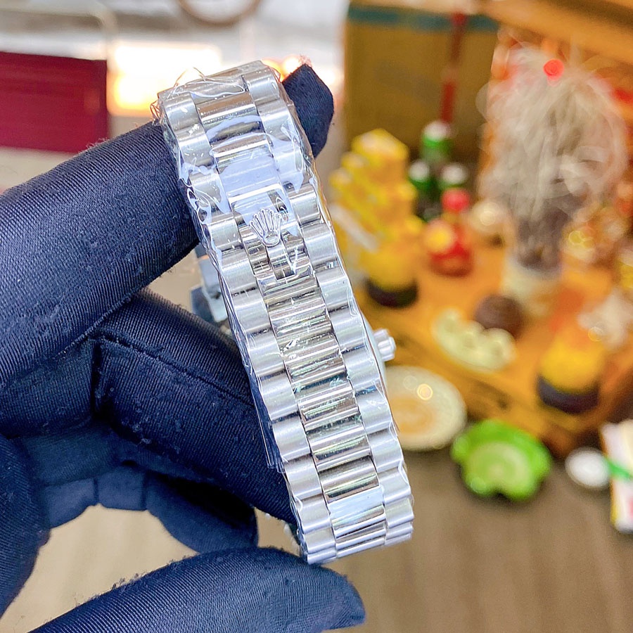 Đồng hồ Nam Rolex 3kim 1 lịch mặt xanh vi tính máy nhật chạy cơ Automatic size 38mm -41mm vỏ trắng