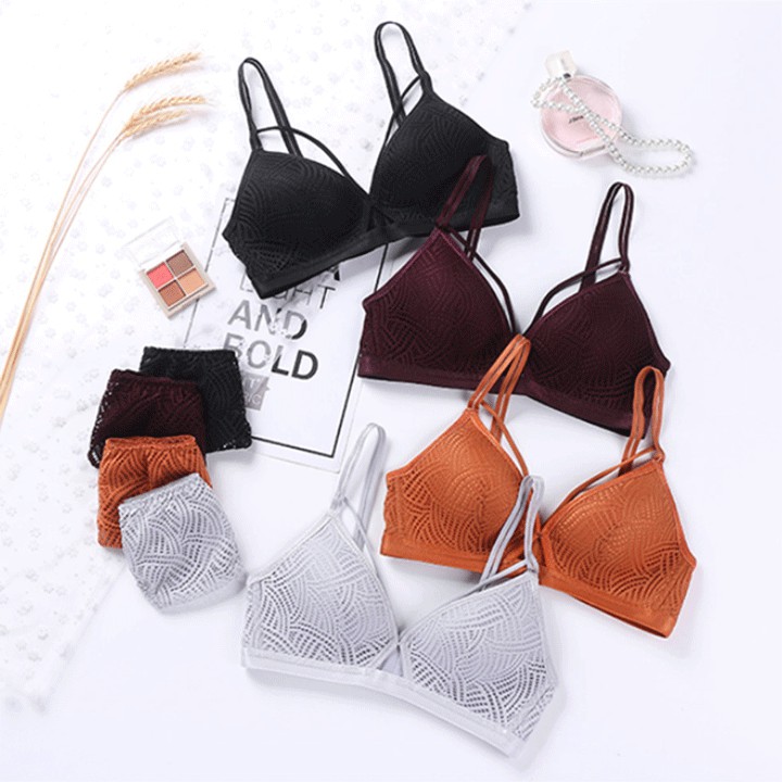 Set Bộ Đồ Lót Nữ Không Gọng Dây Chữ V