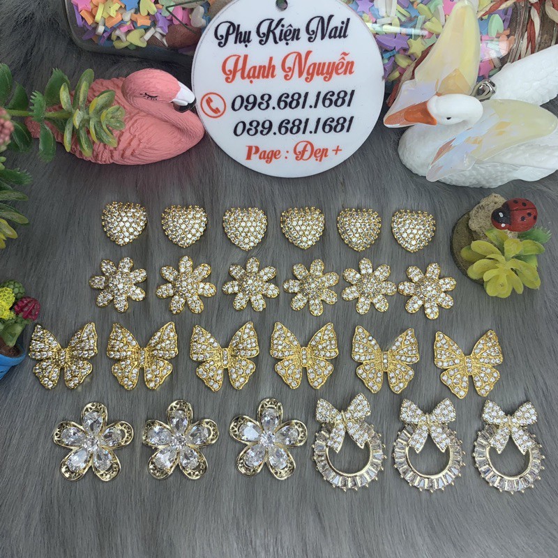 1 Charm Đá Cao Cấp: Tim,Hoa,Nơ trang trí móng nails