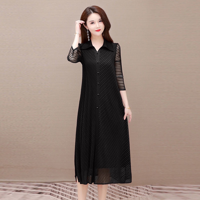 Đầm Dài Qua Gối Dáng Rộng Mỏng Thời Trang Mùa Hè 2021 Kích Thước Lớn Thời Trang Mùa Hè Mới Cho Phụ Nữ Trung Niên