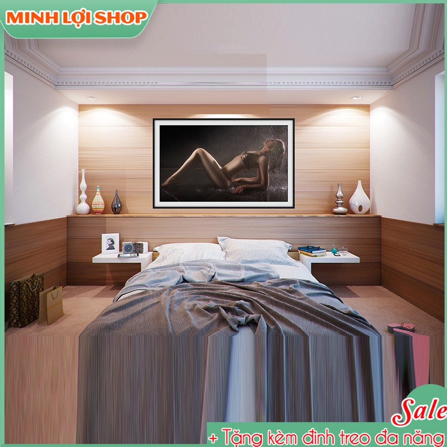 Tranh phòng ngủ cô gái sexy gợi cảm đẹp treo tường tráng gương pha lê - TẶNG KÈM ĐINH TREO BED07