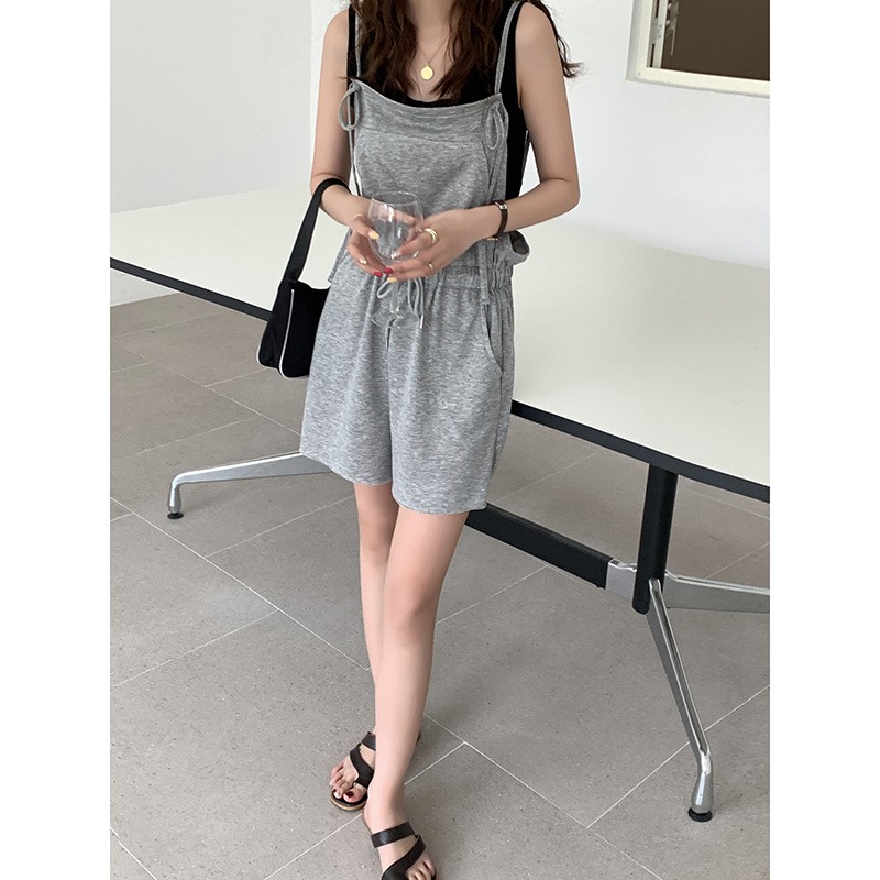 Quần yếm ngắn nữ phong cách Hàn Quốc Quần yếm dáng ngắn Dây rút eo phiên bản mùa hè | BigBuy360 - bigbuy360.vn