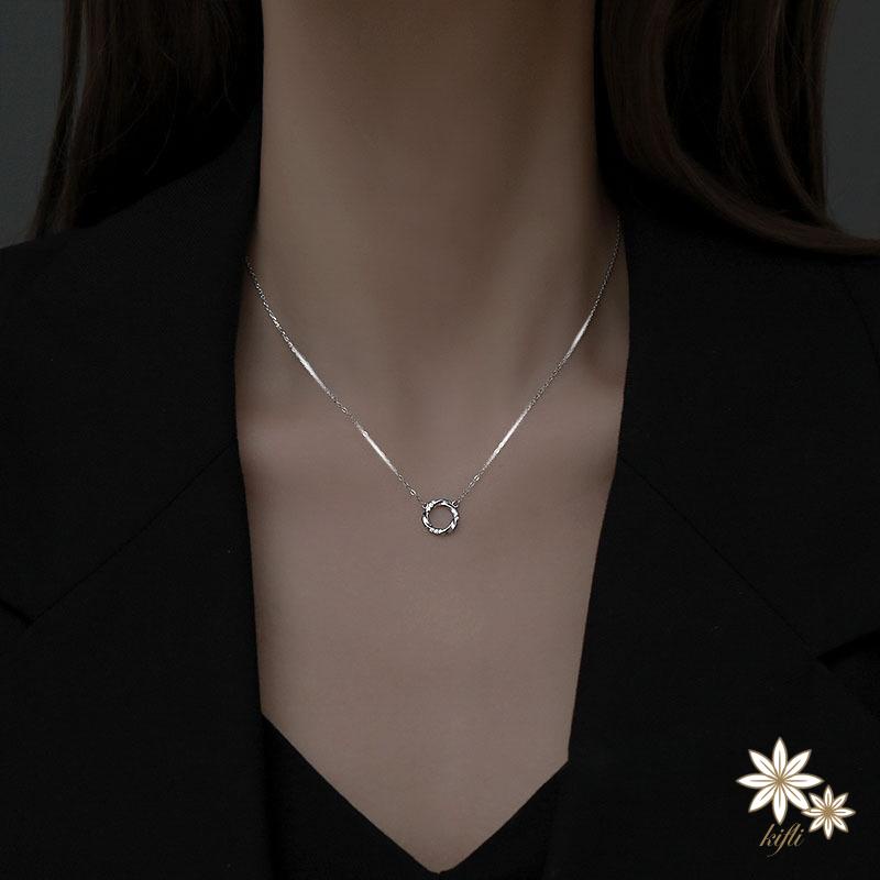 【kifli】Vòng cổ Mặt Tròn Mini Đính Đá Đơn Giản Phong Cách Hàn Quốc