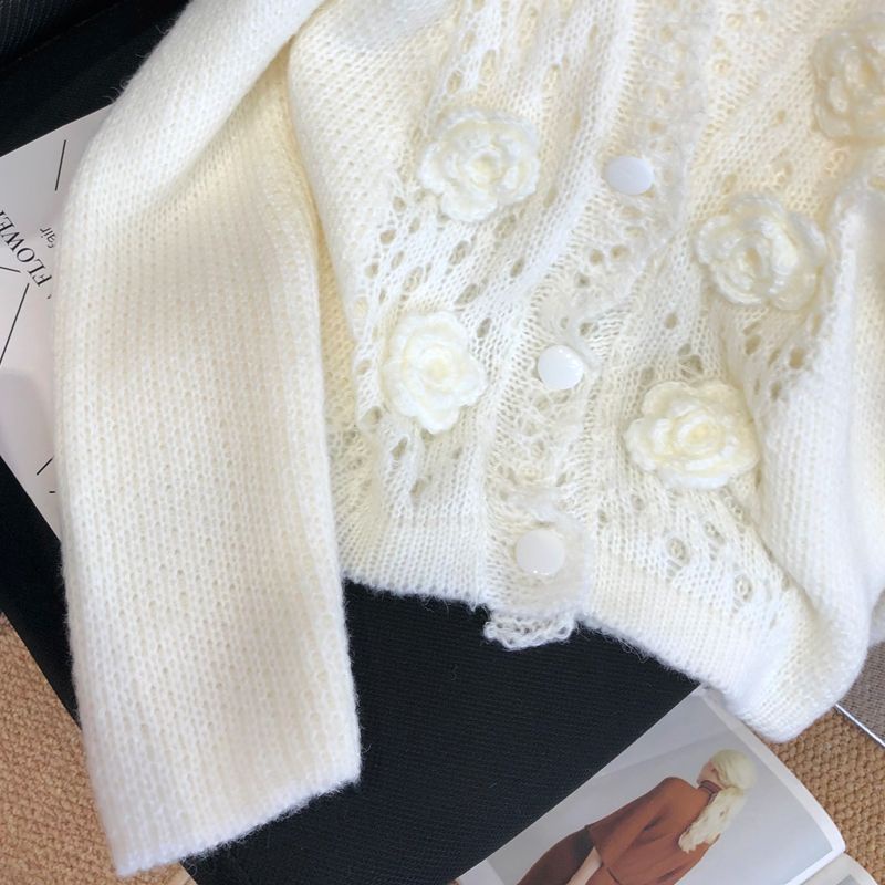Áo Khoác Cardigan Dệt Kim Thủ Công Họa Tiết Hoa Xinh Xắn Cho Nữ  tao bao