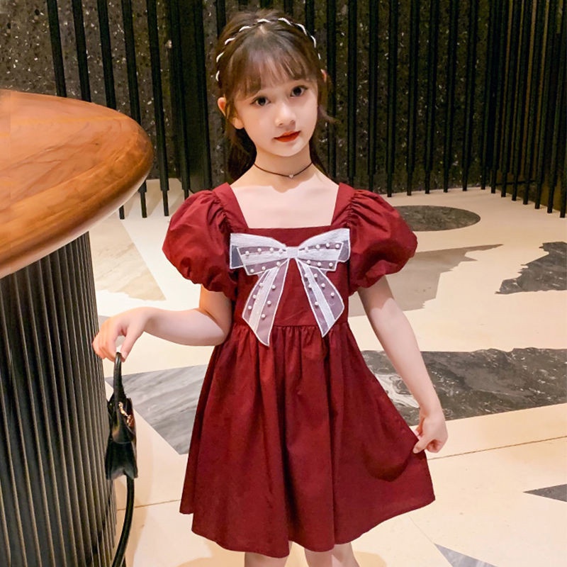 Đầm Công Chúa Mùa Hè Tay Cột Nơ Phong Cách Hàn Quốc Mới Cho Bé Gái (110-160cm)