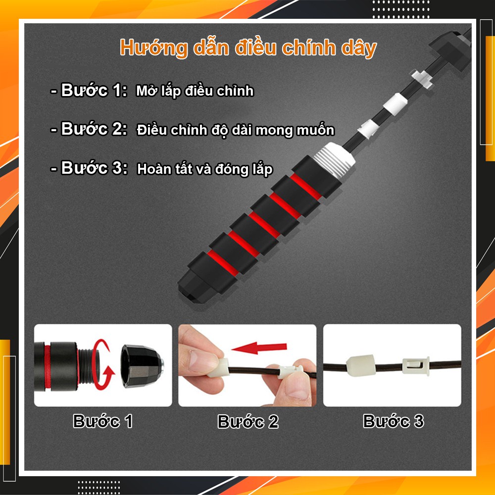 Dây nhảy thể lực đàn hồi 2.9m chính hãng EROS, Dây nhảy giảm cân lõi thép bọc silicon cao cấp